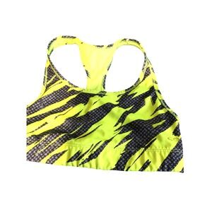Champion Sports Bra Neon Yellow Gray Zebra Print Racerback Athletic Top size M